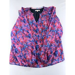 Skies Are Blue Floral Metallic Stripe Ruffle Blouse - Size XS